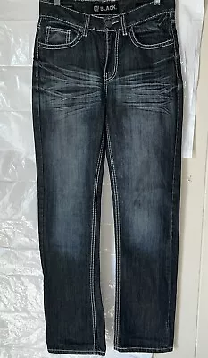 CJ BLACK 28 X 32 Boot Cut Jeans Big Stitch Decorative Dark Wash Blue Jeans • $12.99