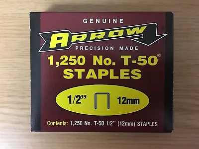 Genuine Arrow Precision Made No. T-50 ½  (12mm) Staples (1250 Per Bx) New 50012 • $3.61