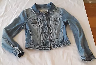 Just Jeans Women Size 8 Jacket Button Front Biker Med Wash Blue • $23.35