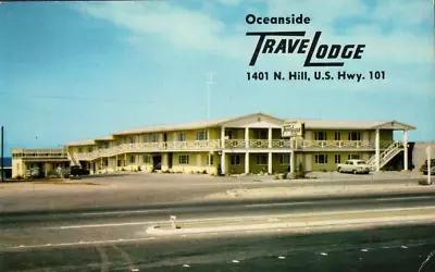 Oceanside Travelodge Oceanside California Camp Pendleton CA Old Cars Postcard • $4.95