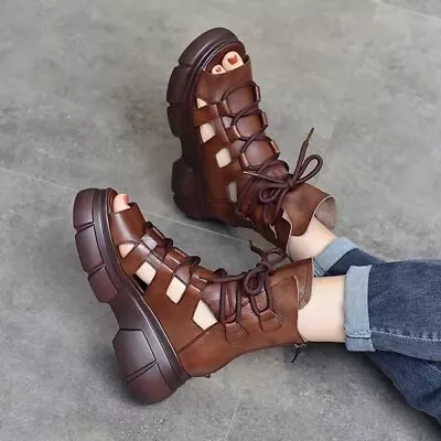 Women Punk Faux Leather Platform Gladiator Sandals Summer Ankle Boots Comfort • $37.34