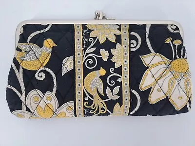 Vera Bradley Lady Bird Double Kiss Lock Clutch Purse Wallet Black Yellow Retired • $13.94