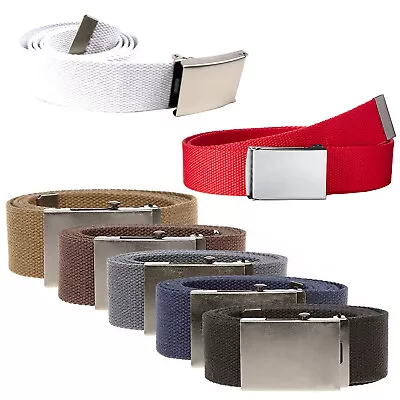 Womens Mens Unisex Canvas Webbing Belt Regular Buckle Army Jeans Belts UK • £5.19
