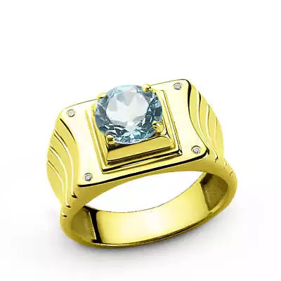 10K Yellow Gold Men's Ring With Blue Topaz Gemstone And Natural Diamonds • $619