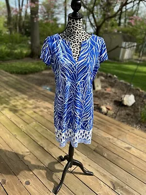 Lilly Pulitzer Sophiletta Dress UPF 50+ Iris Blue Size L Rayon Spandex Blend • $44.84