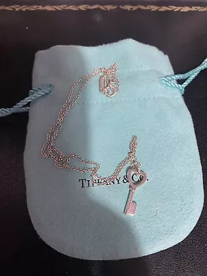 £129 • Buy Tiffany & Co Key Pendant Necklace Sterling Silver Authentic 16” Chain