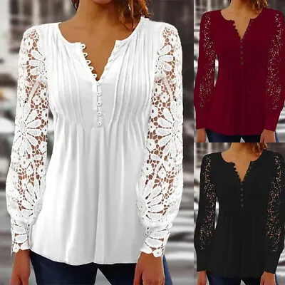 $19.64 • Buy Womens Lace V-Neck Tops T-Shirts Ladies Long Sleeve Casual Party Blouse Tee US