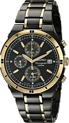 NEW* Seiko Men's SNAA30 Stainless Steel Two-Tone Black Watch MSRP $495 • $198