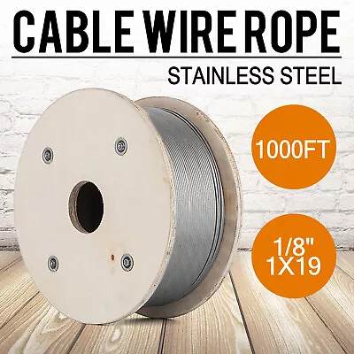 T316 Cable Railing 1/8  Stainless Steel Cable Wire Rope Strand 1x19 1000ft DIY • $109.20