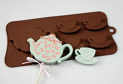 4+1 Teapot Tea Pot Cups Silicone Mould Chocolate Candy Bar Lolly Resin Wax Soap • £5.99