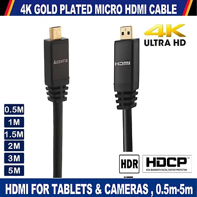 0.5 - 5m HDMI To Micro HDMI Male To Standard Male Cable Lead Full HD 1080p 4K TV • £5.95