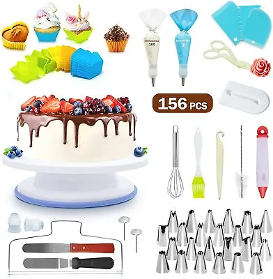 £16.99 • Buy 156 PCS Cake Decorating Kit Tools Set Baking Supplies Turntable Spatula Stand