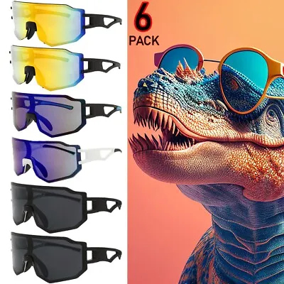 Sunglasses For Men Sport Wrap Mirror Lens 6 Pack Glasses Wrap Shield New • $19.95