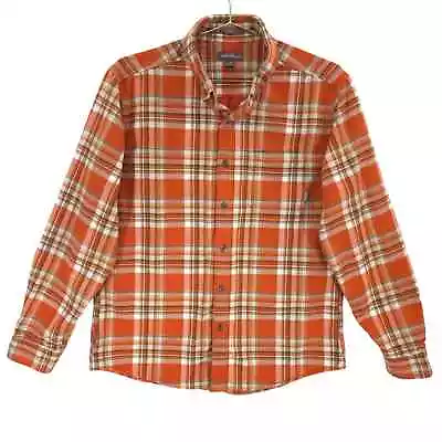 Eddie Bauer Flannel Mens M Orange Plaid Outdoor Hiking Long Sleeve Button Down • $24.99