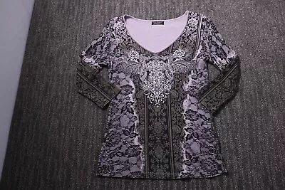 Vanilla Sugar 3/4 Sleeve Ribbed Tee Shirt Rhinestone Floral USA Made Women's S • $29.77