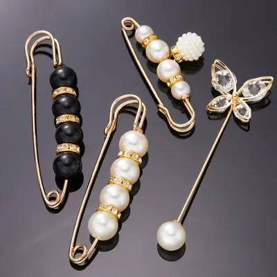 £4.03 • Buy 4pcs Pearl Butterfly Crystal Clothes Pin Buckle Brooch Set Dress Diy Accessories