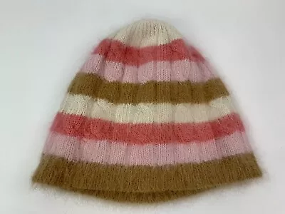 Angora Blend Rabbit Hair Beanie Hat Cap Womens One Size Striped Preppy Cabincore • $19.97