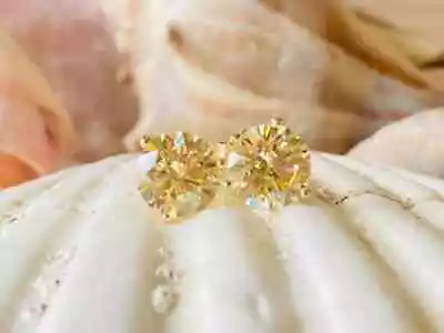 4Ct Round Cut Canary Yellow Diamond Lab Created Earring Stud 4K Yellow Gold Over • $30.59