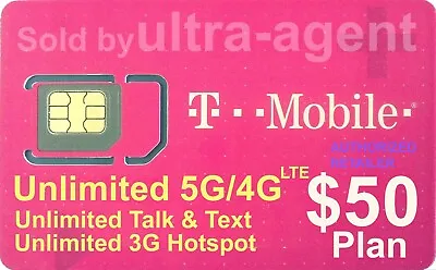 T-Mobile SIM Card Prepaid $50 Plan Unlimited 5G/4G LTE 30 Days • $28.50