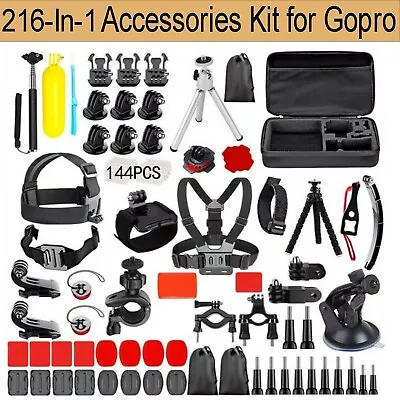 GoPro 216pcs Accessories Pack  8 7 6 5 4+ Case Monopod Float Mount Chest Head AU • $52.99