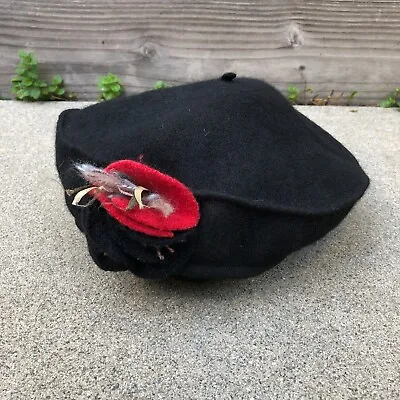 Vintage BETMAR New York Beret French Hat Womens Wool Black Artist Cap Flower • $19.89