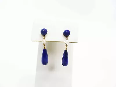 Gold Filled Lapis Seed Pearl Dangle Pierced Earrings • $15.50