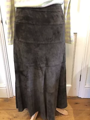 Monsoon Skirt Genuine Suede Leather Brown Long Maxi Size 12 • £15