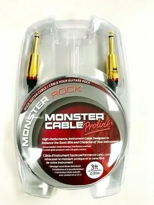 Monster Rock ProLink Instrument Cable 3ft 1/4  Straight - 24K Connectors • $22.45