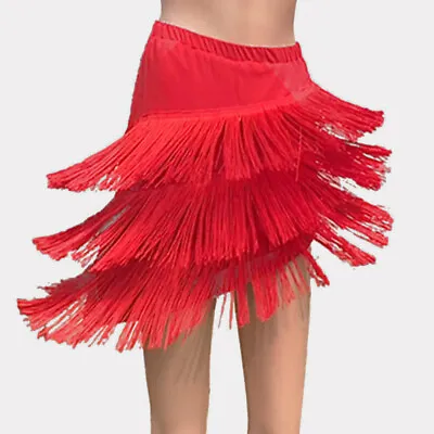 Women's Latin Tassel Fringe Skirt Dancewear Samba Salsa Dance Dress Costume Red • £22.79