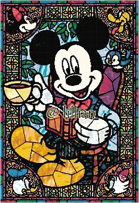 New Stained Glass Art MICKEY MOUSE RELAXING Counted Cross Stitch PATTERN • $3.71