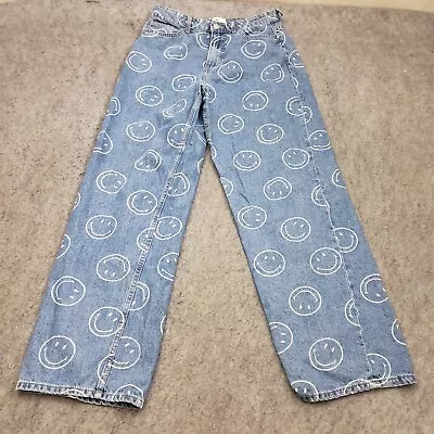 H&M Jeans Womens 6 Blue Straight Baggy Wide Leg Smiley Face Ladies Y2K 29x29 • $22.99