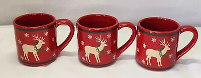 L. L. Bean Red 8oz Hot Chocolate Cup Coffee Mugs Christmas Winter Snow Reindeer • $15