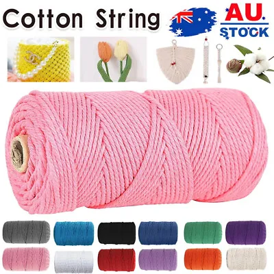 $8.29 • Buy 200M 3mm Natural Cotton String Twisted Cord Craft Macrame Artisan Rope Weaving  