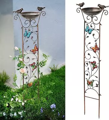 Bird Bath With Garden Trellis For Climbing Plants Outdoor 2 In 1 Bird Baths Bowl • £16.99