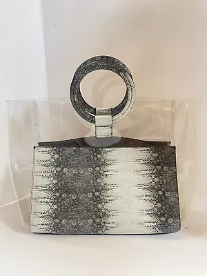 Vince Camuto White Black Snake Print Large Clear Tote Ring Handle Bag • $48.99