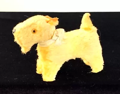 Vintage Light Gold Stuffed Mohair Glass Eyes TERRIER DOG - OCCUPIED JAPAN 4  L • $29.95