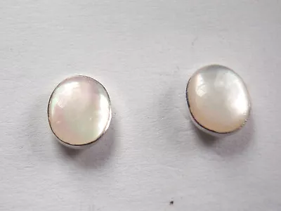 Mother Of Pearl Oval 925 Sterling Silver Stud Earrings • $12.99