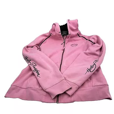 Vintage Harley Davidson Jacket Hoodie Womens L Full Zip Embroidered Pink Black • $24.99