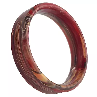 Vintage Plastic Bangle Bracelet Dark Red & Black End Of Day Marble Swirl 3-1/8 W • $22