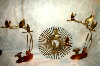 MID CENTURY C. JERE WALL ART SCULPTURE STARBURST SCONCES BIRDS IN FLIGHT 1960s • $389.97