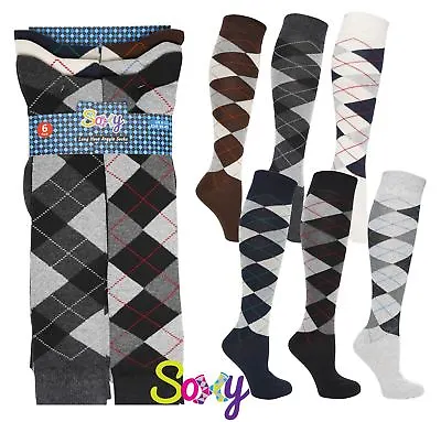 6 Pairs Mens Cotton Rich Golfing Sport Knee High Socks Long Hose Argyle 6-11 • $12.37