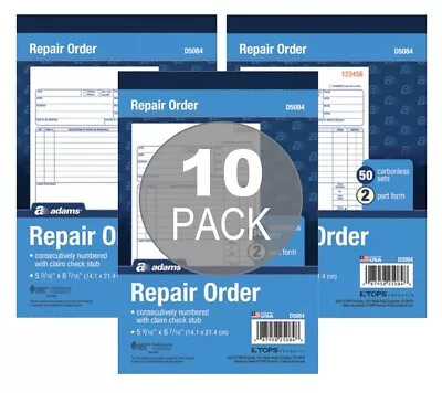 Adams Repair Order Book 5-9/16 X 8-7/16 White 2-Part 50 Sheets 10 Pack • $89.99