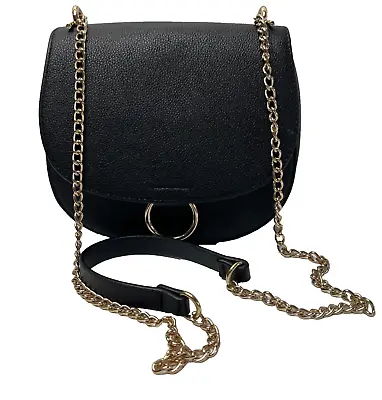 H&M Handbag Small Black Faux Leather Crossbody Chain Strap Shoulder Bag • £9.95