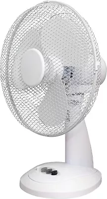 Quality 12  Desk Top Fan White Oscillating 3 Speed Cooling Air Home Office • £1