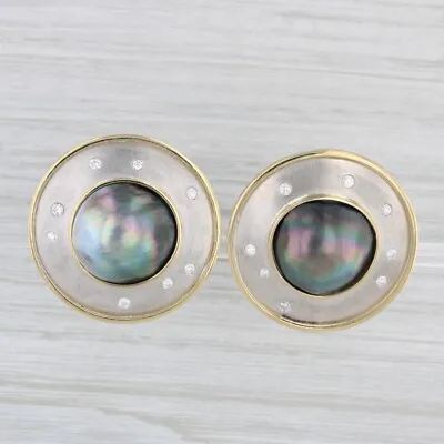 Gray Made Pearl 0.46ctw Diamond Statement Earrings 14k 18k Gold Clip On Signed • $3892.85