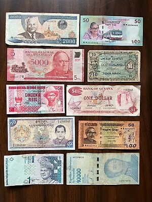 Assorted Lot Of 10 Mixed Banknotes Excellent Variety Unique World Currency • $10.95