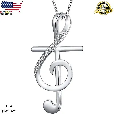 925 Sterling Silver Cross Musical Note Necklace Cross Musical Women Necklace • $85