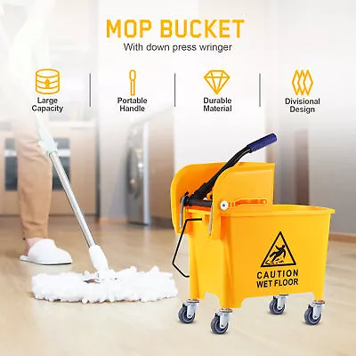 5 Gallon Mini Press Mop Bucket With Wringer 20L Rolling Cleaning Cart Yellow • $43.19