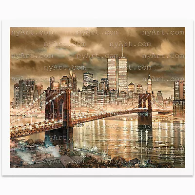 Brooklyn Bridge Sepia New York Print From Watercolor Original Painting Artwork • $20