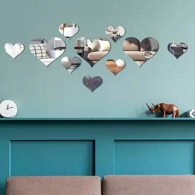 Art 3D Heart Shape Mirror Wall Stickers Removable Decal Mural Home Room Decor • £6.95